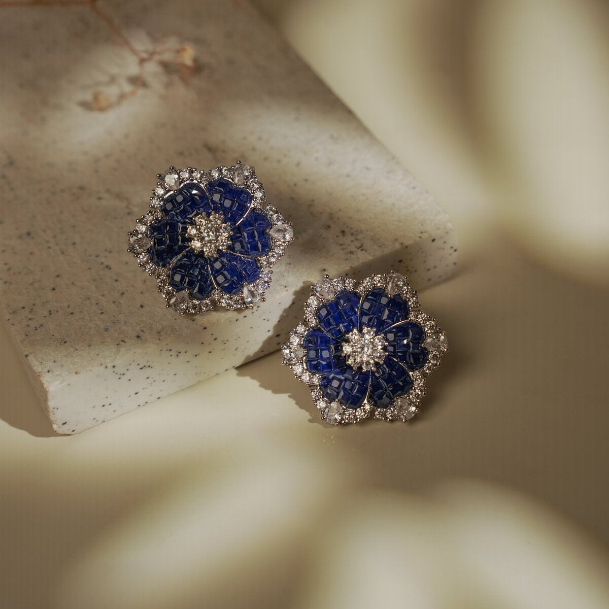 BLUE FORAL STUDS